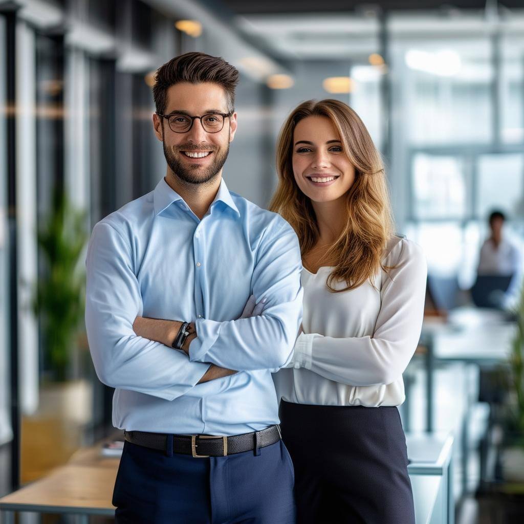 Corporate professionals couple in a office