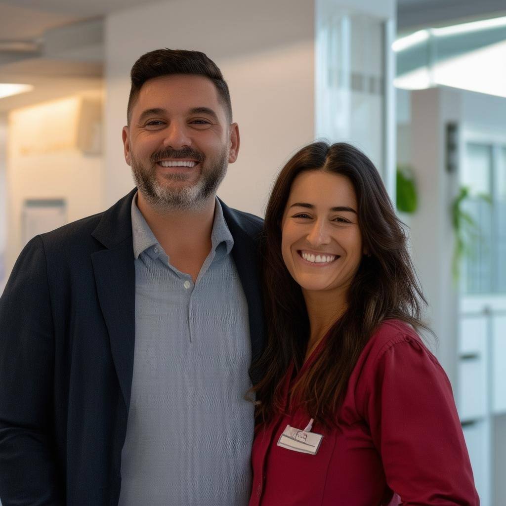 Couple in a clinic background